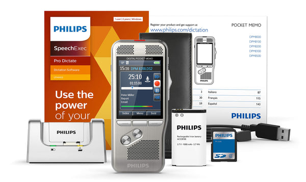 PHILIPS Diktiergerät Digital Pocket Memo DPM8200/02 Professionelles Diktiergerät, 4-Positions-Schiebeschalter - 1 Stück (DPM8200/02)