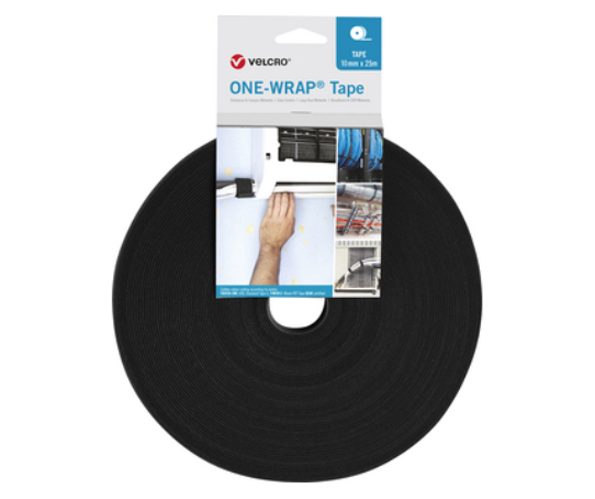 Velcro VEL-OW64101 One Wrap Hook and Loop Tape, Black, 10mm x 25000mm