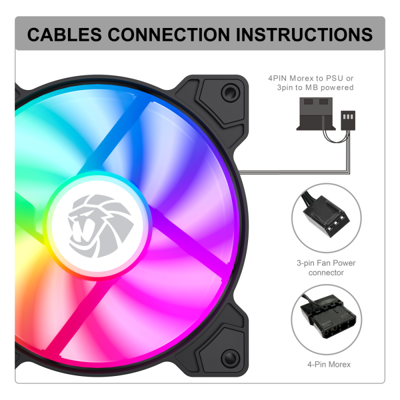 Gamemax kabinetblÃ¦ser 120mm FRGB 3 pin Molex