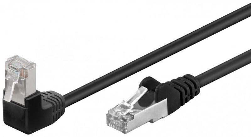 Patch kabel, F/UTP CAT5E, 1 m Sort, vinklet