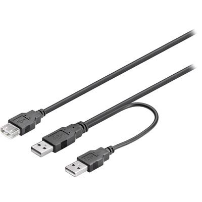 USB2 Y-powerkabel, 2xA-han/USB A-hun, 0,3 m