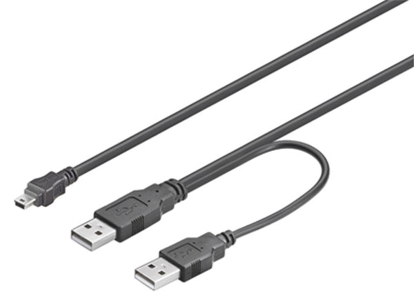 USB2 Y-powerkabel, 2xA-han/USB mini 5 pol han, 0,6 m