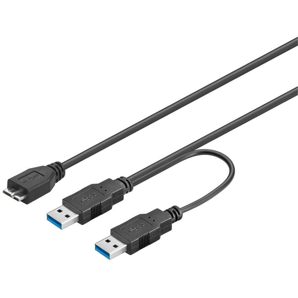 USB3 Y-powerkabel, 2xA-han/USB Micro pol han, 0,6 m