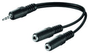 Audio adapter, 3,5 mm st. jack han/2x st. jack hun, 0,2 m