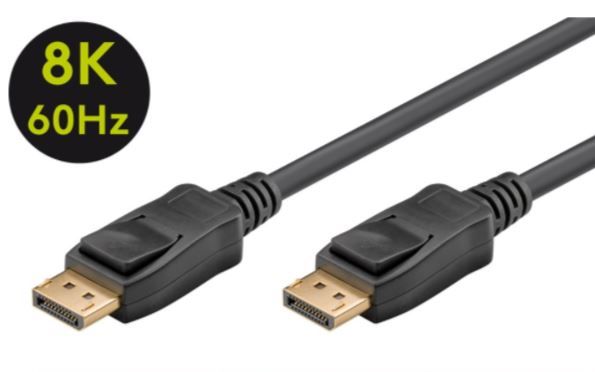DisplayPort kabel, 8K/60Hz DisplayPort han/han m. lås, 1 m