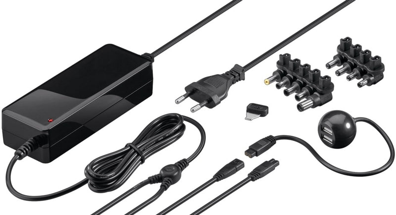 StrÃ¸mforsyning til bÃ¦rbar 230 V/9,5-24 V DC+2xUSB, 72 W