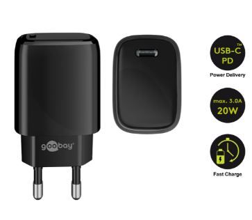 Strømforsyning 230 V til 1xUSB-C Hun 20W Sort