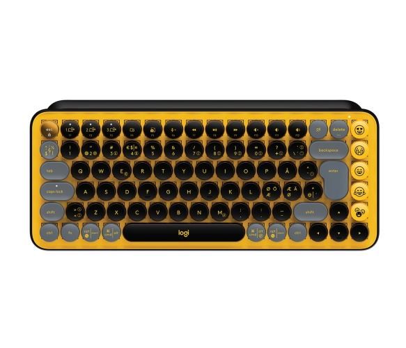 Logitech POP Keys Wireless Mechanical Keyboard With Emoji Keys tastatur RF trådløs + Bluetooth QWERTY Nordisk Sort, Grå, Gul