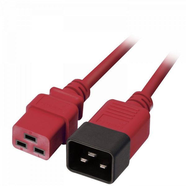 IEC C19 to C20 Extension Cable, Red, 1m