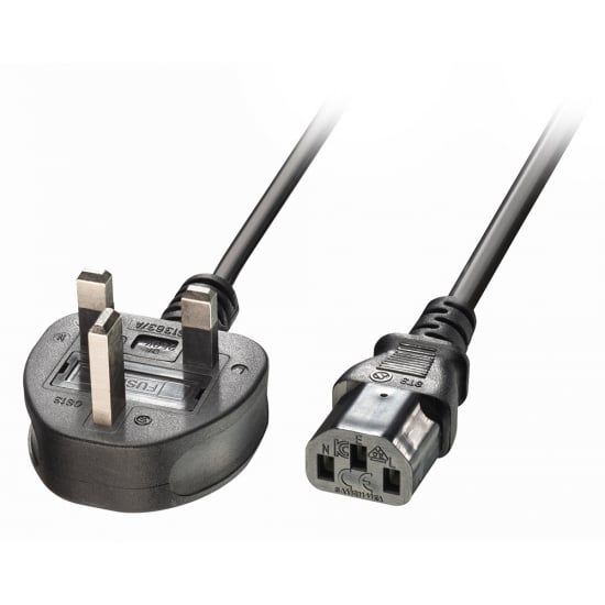 UK Mains Power Cable UK 3 Pin Plug to IEC C13, 0.2m Black
