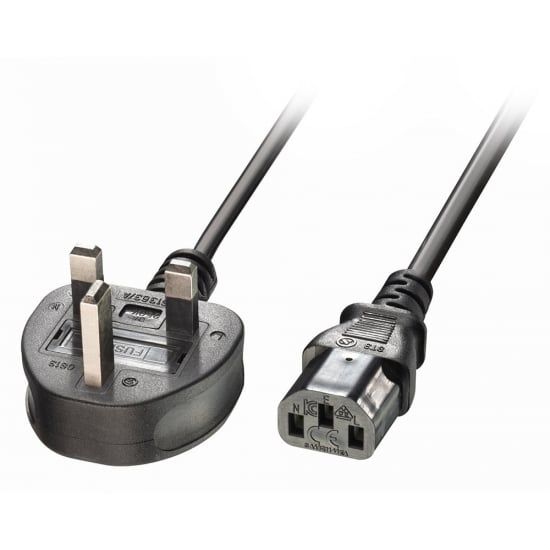 UK Mains Power Cable UK 3 Pin Plug to IEC C13, 1m Black
