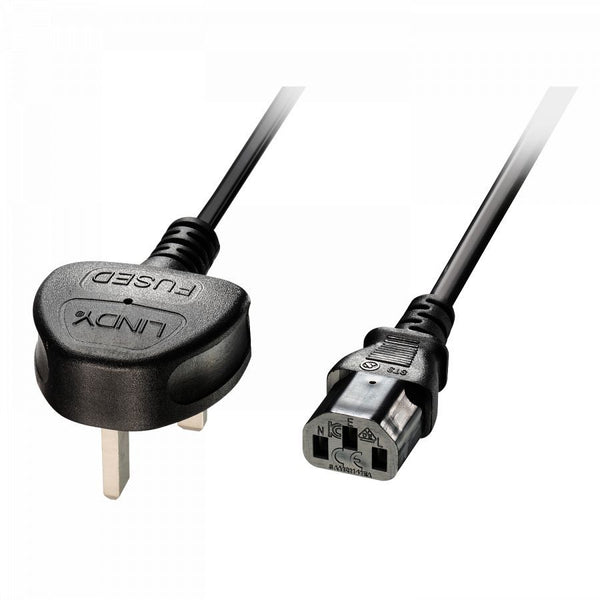 UK Mains Power Cable UK 3 Pin Plug to IEC C13, 2m Black