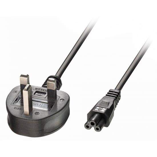 UK Mains Power Cable UK3 Pin Plug to IEC C5, 1m Black