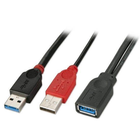 USB 3.0 Dual Power Cable USB AM x 2 to USB 3.0 AF 0.5m