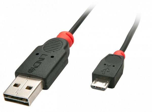 USB 2.0 Easy Fit Cable - Black Type A Male to Micro-B Male 0.5