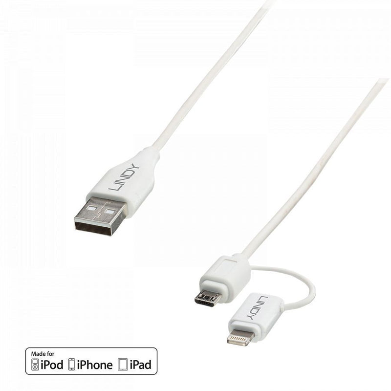 USB A to Micro-B & Lightning Cable 1m