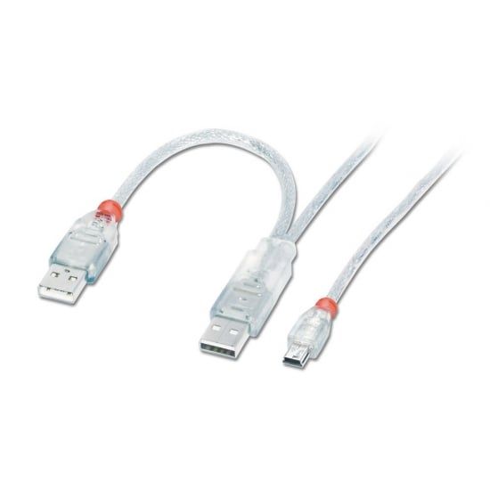 USB 2.0 Dual Power Cable USB AM x 2 (20cm) to Mini-B M 0.5m