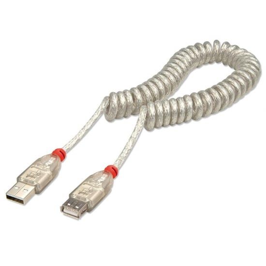 USB Coiled Cable - Transparent Type A Male to Type A Female