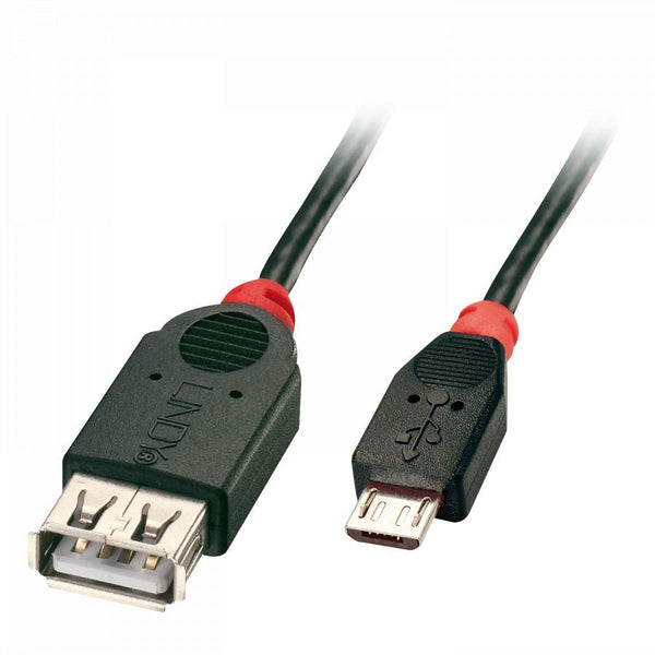 USB 2.0 OTG Cable - Black Micro-B Male to Type A Female 0.5m