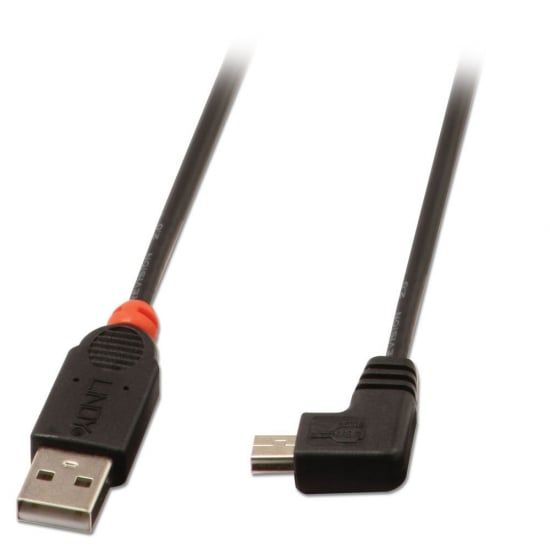 USB 2.0 Cable 90 Degree Black AM to 90 Degree Mini B Male, 0.5m