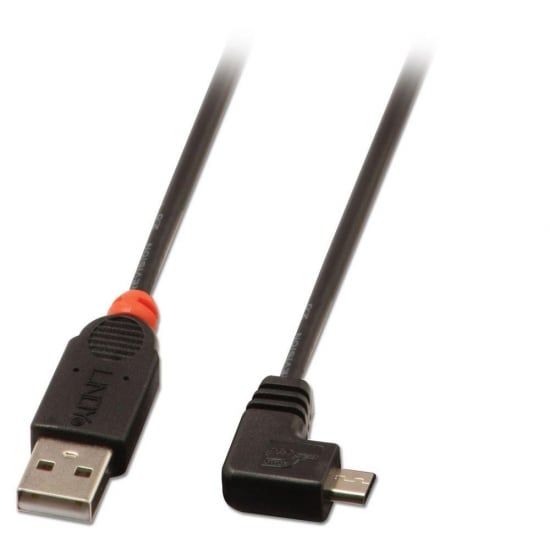 USB 2.0 Cable 90 Degree Black AM to 90 Degree Micro B Male, 1m