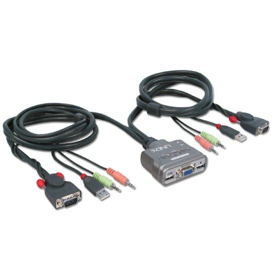 2 Port USB KVM Switch Audio 4 in 1 KVM cables Attached