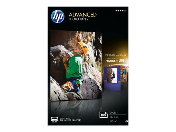 HP Advanced-fotopapir, blankt, 250 g/m2, 10 x 15 cm (101 x 152 mm), 100 ark