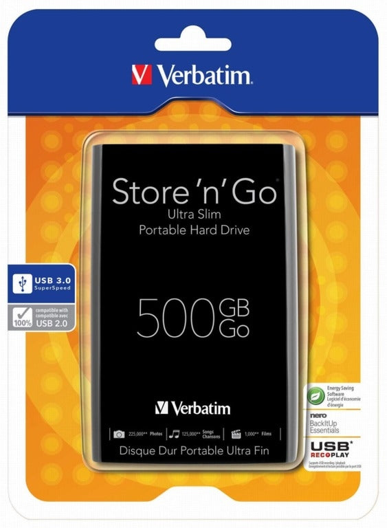 Verbatim Store'n'go 500GB USB3.0/USB2.0 EXT Nero backup