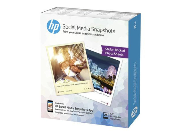 HP Social Media Snapshots Removable Sticky Photo Paper-25 sht/10 x 13 cm fotopapir Hvid Semi-glans