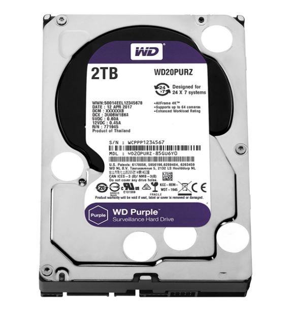 WD Purple 2TB SATA, Video HDD, 64MB 24/7