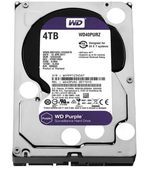 WD Purple 4TB SATA, Video HDD, 64MB 24/7