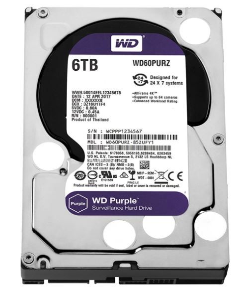 WD Purple 6TB SATA, Video HDD, 64MB 24/7